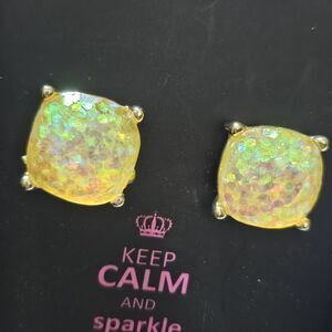 Large Stud Iridescent Glitter Earrings "Keep CALM and Sparkle ON" New w/Gift Box